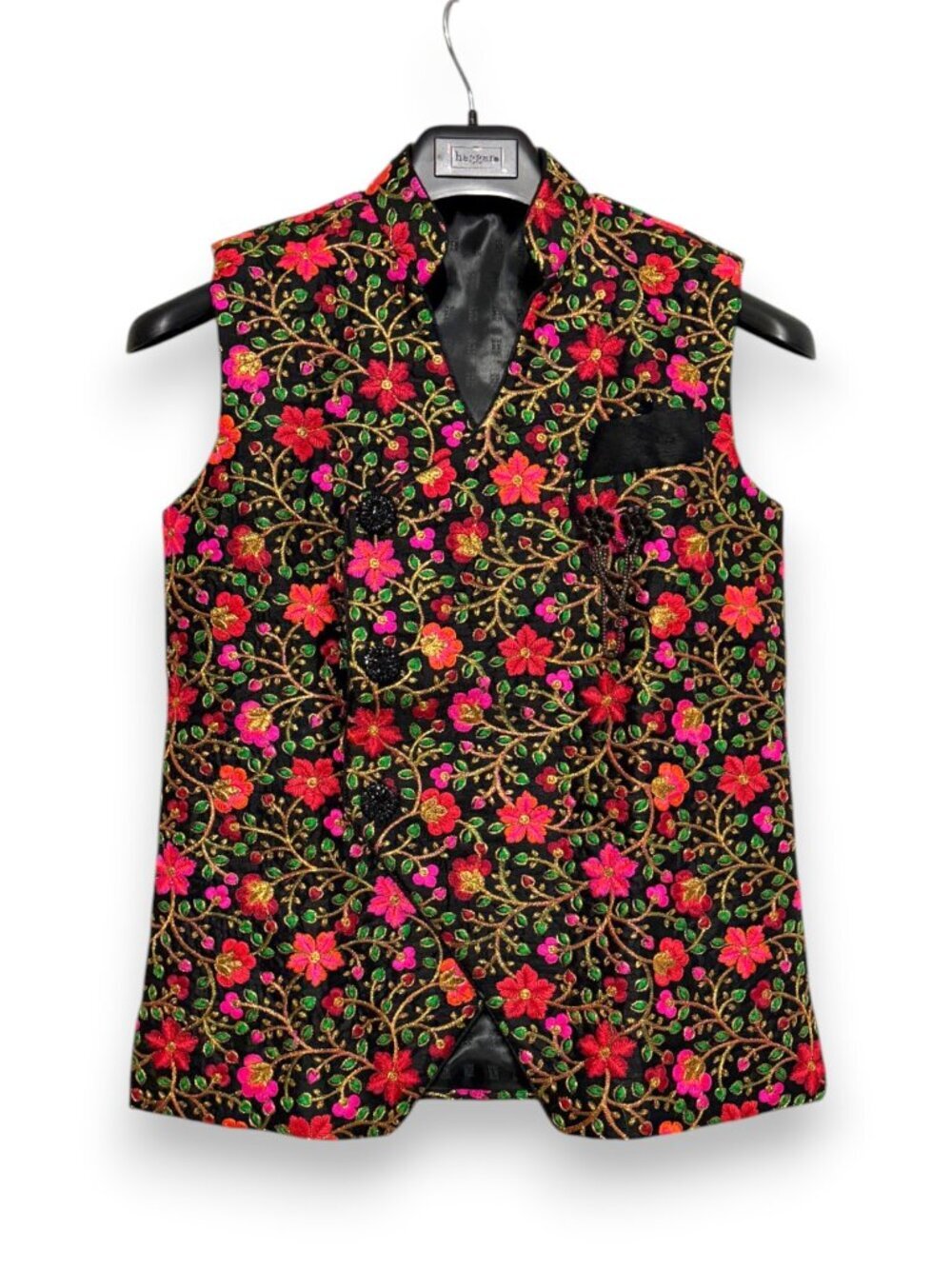 Embroidered Floral Beaded Waistcoat Vest Boho Festival Tapestry Art Wear Black